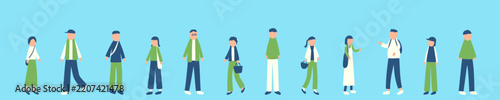 秋を過ごす人々のイラストセット