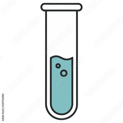 Test tube with blue liquid and bubbles