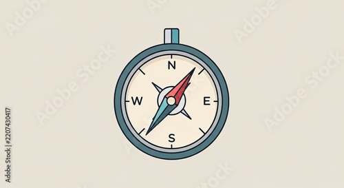 Simple nautical compass illustration with red and green needle.