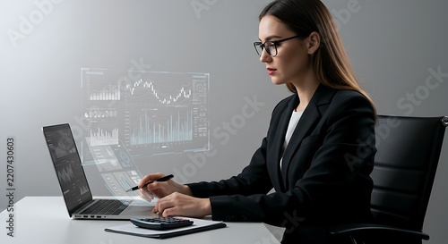 Professional Woman Analyzing Data On Laptop Screen.