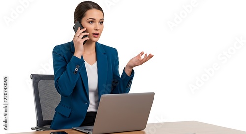 Professional Woman On Phone At Modern Office Desk.