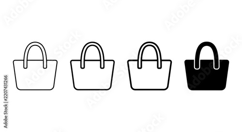 Shopping Bag Icons Set, Black and White Tote Bag Vector Graphics, Retail Purchase Symbols
