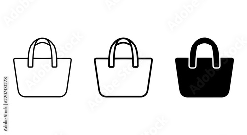 Shopping Bag Icons, Tote Bag Vector Graphics, Outline and Solid Fill Styles