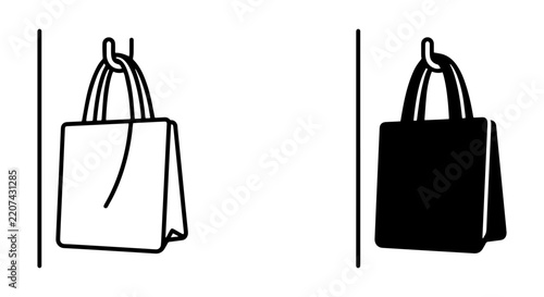 Shopping Bag Icons, Tote Bag Vector Graphics, Reusable Shopping Bag Symbol, Black and White Design