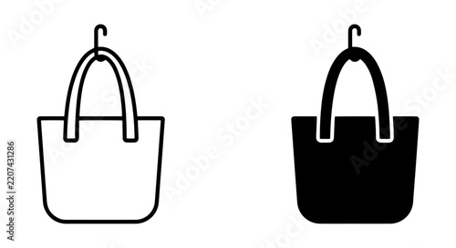 Shopping Bag Icons, Tote Bag Vector Graphics, Retail Accessory Symbols