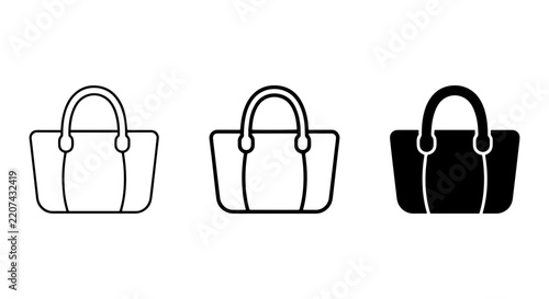 Tote Bag Icons, Shopping Bag Vector Graphics, Handbag Line Art Set