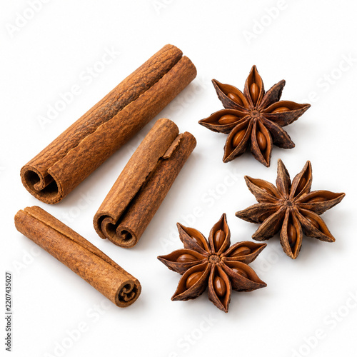Cinnamon Sticks and Star Anise Isolated on White