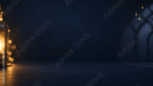 Blue and Gold Ramadan Background with Elegant Copy Space