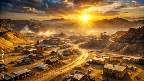 Golden sun rises over dusty mining town where prospectors unearth glinting treasure bound for global markets
