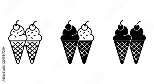 Ice Cream Cone Icons Set: Sweet Dessert Vector Graphics, Delicious Treat Illustrations, Summer Refreshment Symbols