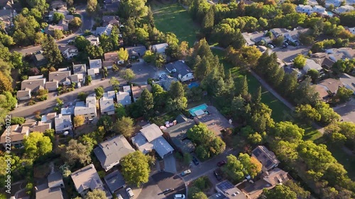 aerial view of a middle class American  residential houses neighborhood in a city suburbs. suburbia