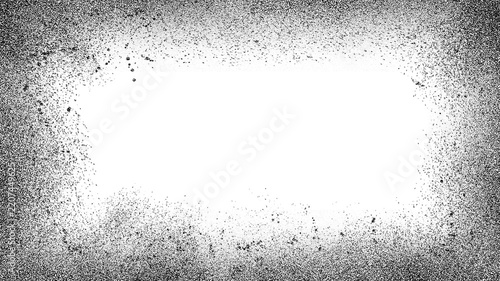 Black Grunge Border Frame Overlay with Distressed Splatter Texture and Isolated Transparent Center