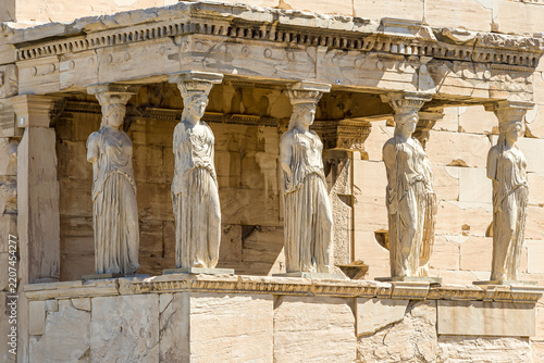 Caryatid statues of the Erechtheion porch on the Acropolis of Athens