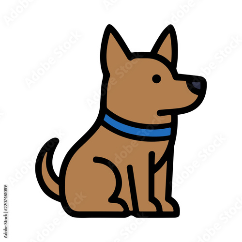 Cute Brown Dog Sitting Upright with Blue Collar in Outdoor Setting