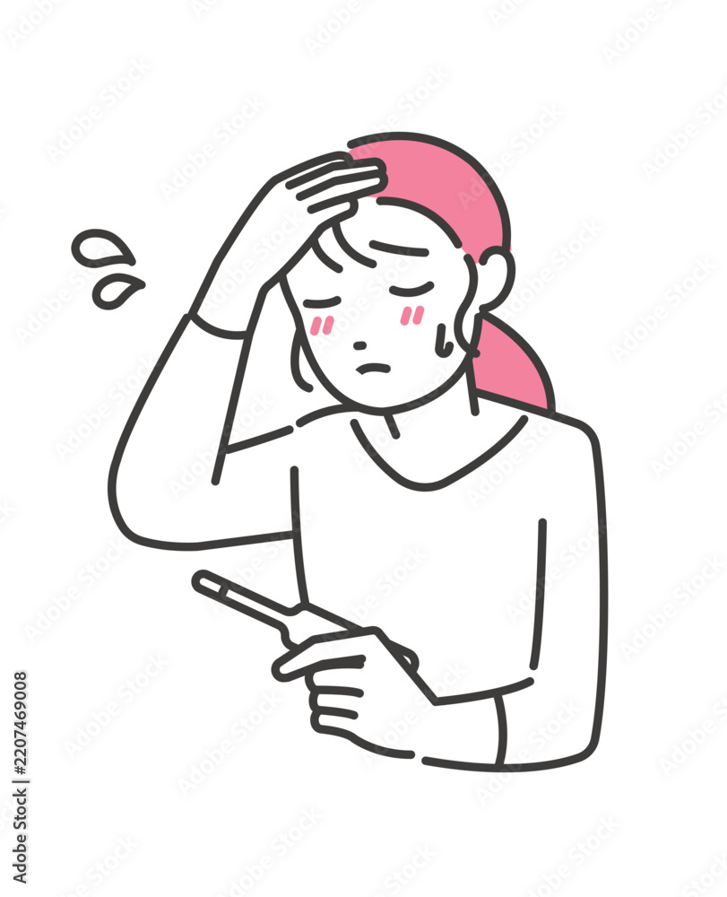 Fototapeta premium 発熱する女性のベクターイラスト