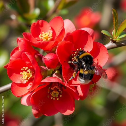 Crimson Bloom's Embrace: A Fuzzy Visitor's Haven