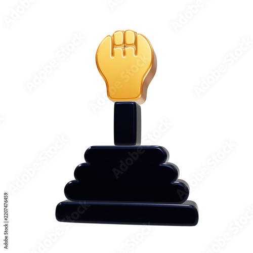 Fotografie 3d of a manual car gear shift lever with a golden handle and black base, isolate
