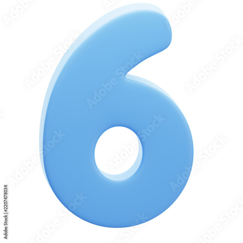 3D Blue Number Six