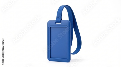 Blue plastic id card holder with a lanyard for office or event pass