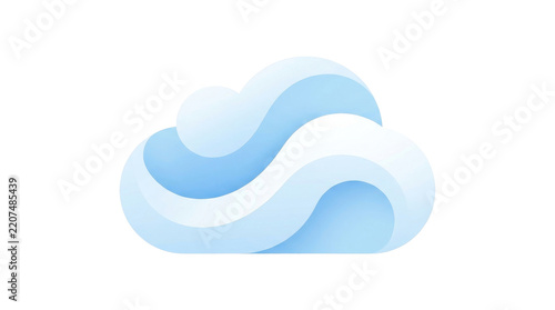 Stylized soft blue and white cloud shape with flowing organic curves against a clean white background, digital art representation