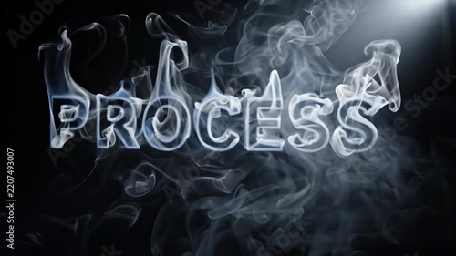 The word PROCESS rendered with a smoky, ethereal effect against a dark background with swirling fog and light.