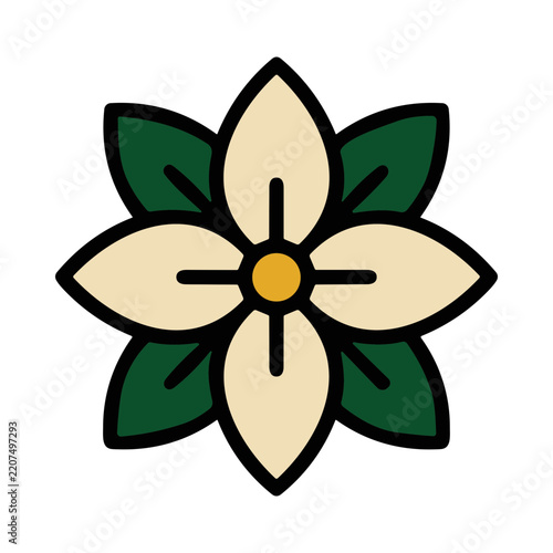 Delicate Flower Blooming with Cream Petals and Green Leaves in Nature