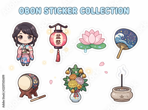 Traditional Japanese Obon Cultural Stickers Set.