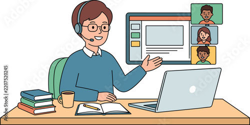 Virtual Classroom Icons Set – Online Education, E Learning, Digital Teaching and Remote Learning Symbols
