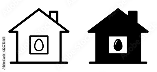 House with egg inside silhouette for logo