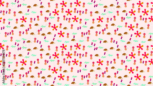 Abstract Pattern with Stylized Shapes and Wavy Lines