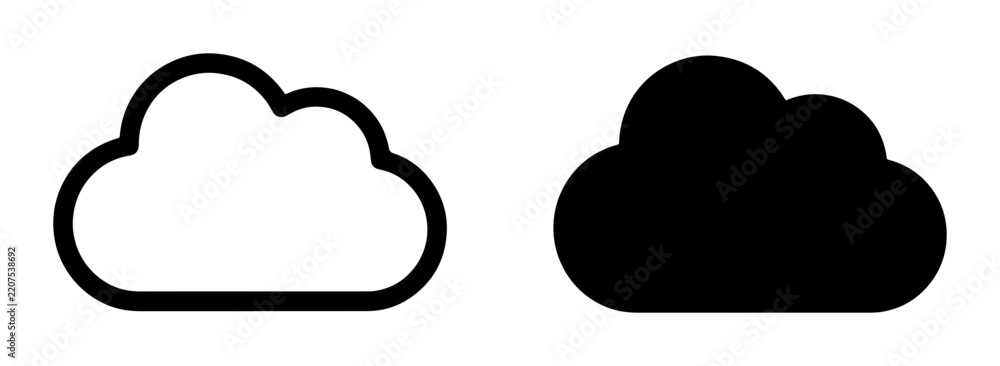 Obraz premium Cloud icons set with outline and filled shapes for technology and data storage