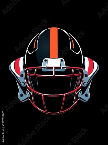 Vector design of a football helmet and shoulder pads on a black background, shoulder, pads
