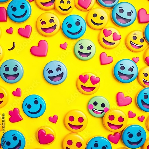 Vibrant emojis scattered across a bright yellow 🌟 background, cheerful, playful