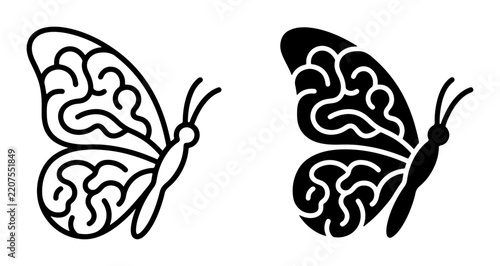 Butterfly brain icon, solid for psychology logo
