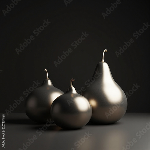 three silver pears on a table