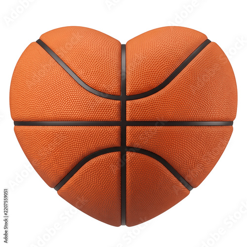 Basketball shaped like a heart symbol representing love for the game and sports isolated on transparent background