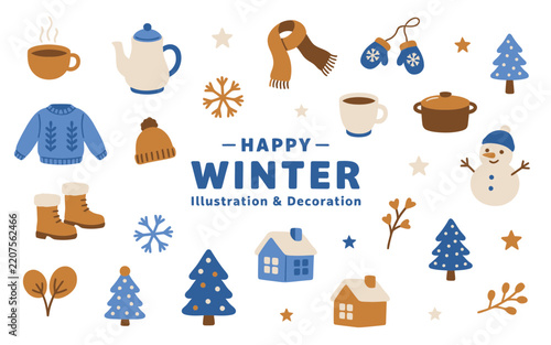 Happy Winter Season Illustration Decoration Set Isolated Elements Design