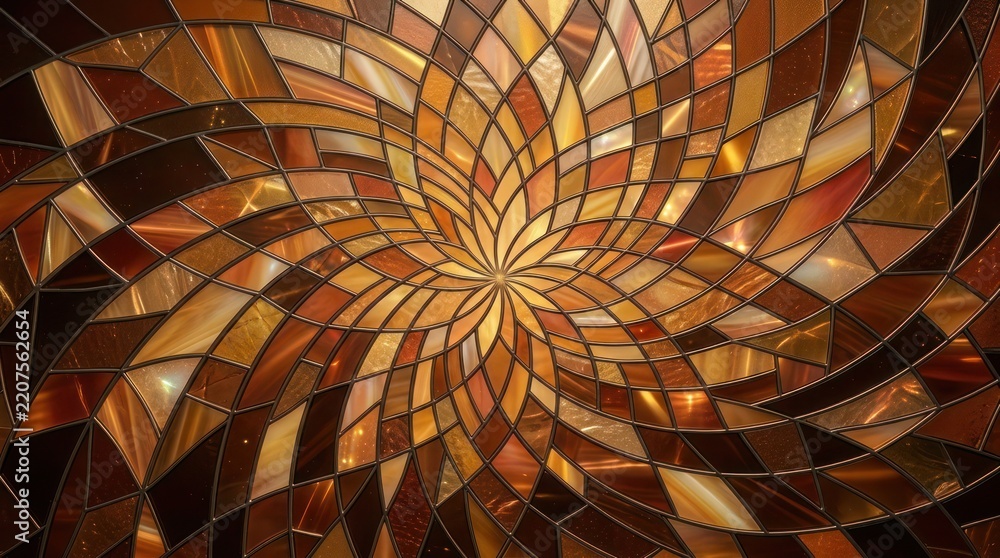 Obraz premium Abstract kaleidoscopic pattern created from a colorful stained glass window with intricate geometric shapes and radial symmetry