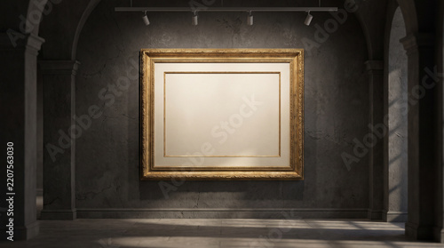 Empty Golden Frame in an Elegant Gallery Interior