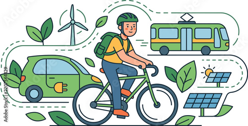 Eco-Friendly Transportation Icons Set – Green Mobility, Sustainable Travel and Clean Transport Symbols