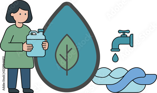 Clean Water Conservation Icons Set – Water Protection, Saving Water, Sustainable Resources and Environmental Care Symbols