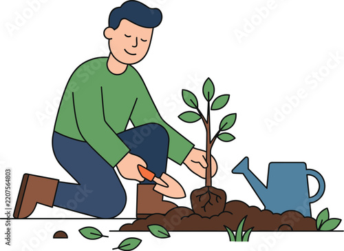 Tree Planting Icons Set – Gardening, Reforestation, Nature and Environmental Conservation Symbols