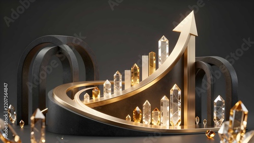 Abstract 3D design depicting wealth and market progress