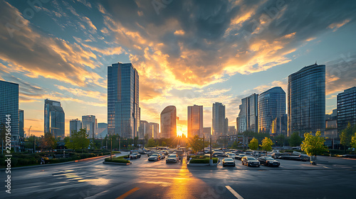 Modern Cityscape & Urban Skyline Images for Adobe Stock: High-Resolution Skyscrapers, Sunset Reflections, Car Light Trails, Wet Roads and Business District Landscapes