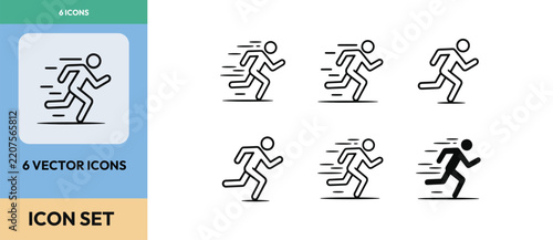 Dynamic running human figure vector icon set showing speed motion and agility