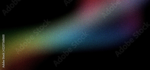 Abstract lens flare light leak overlay with rainbow gradient bokeh on dark background, blurry colorful neon light beam texture for photography effect, grainy film light leakage photo background