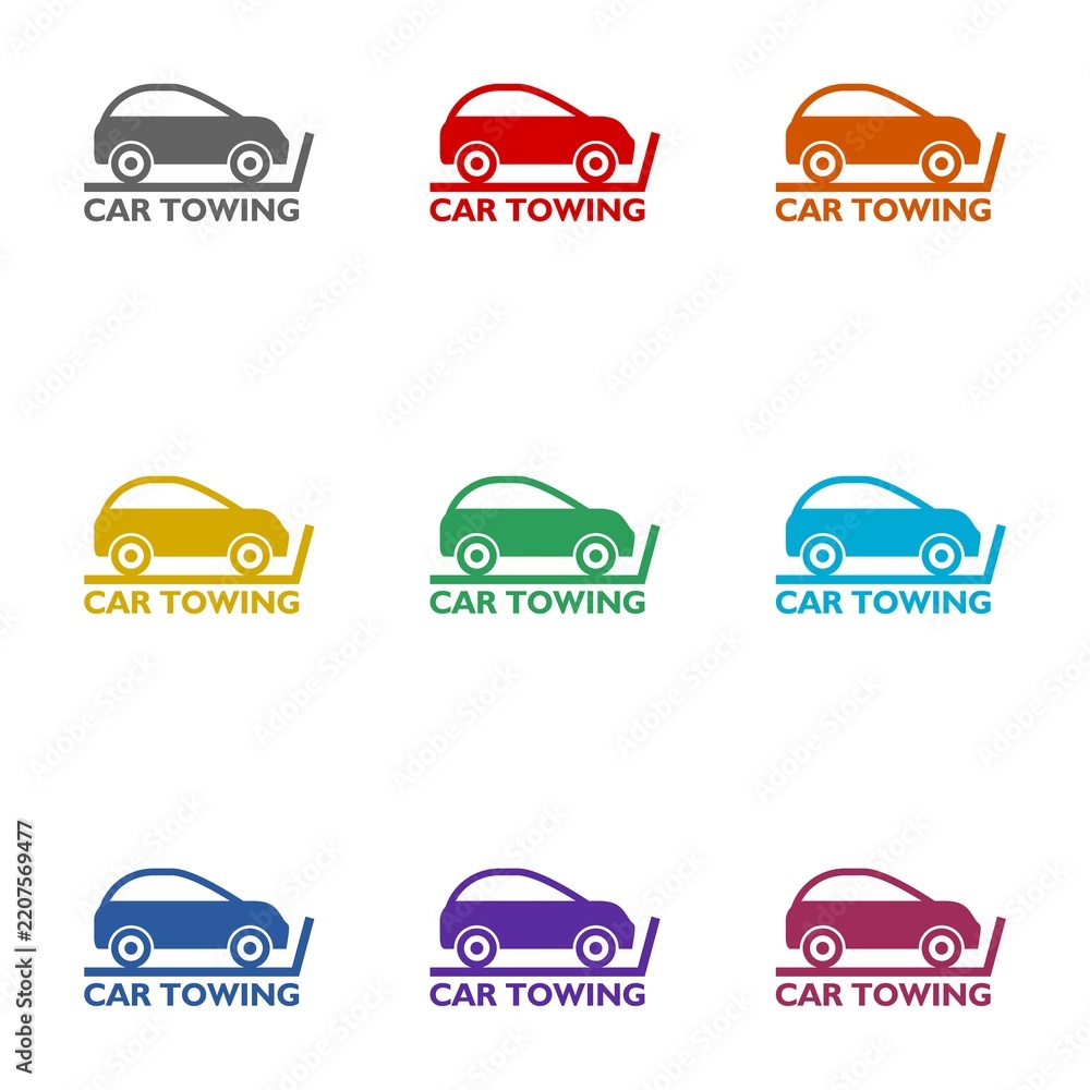 Obraz premium Car towing sign icon isolated on white background. Set icons colorful