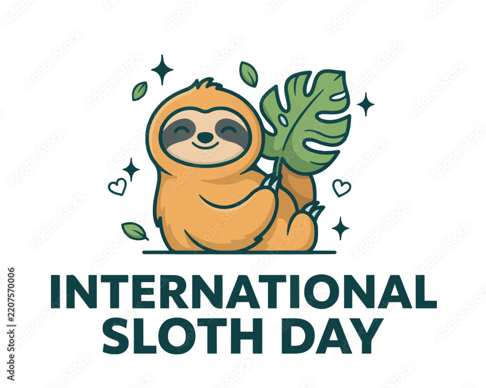 Obraz premium International Sloth Day Celebration Vector Illustration, Cute Wildlife Animal Design Isolated on White Background