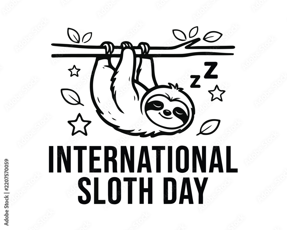 Obraz premium INTERNATIONAL SLOTH DAY vector illustration isolated on white background