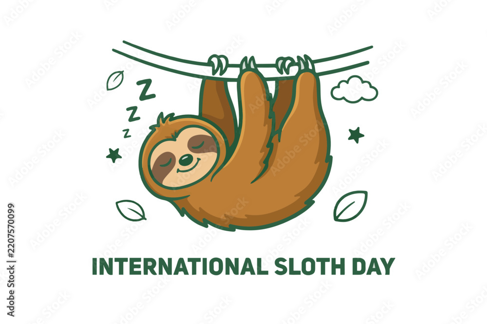 Obraz premium INTERNATIONAL SLOTH DAY vector illustration isolated on white background